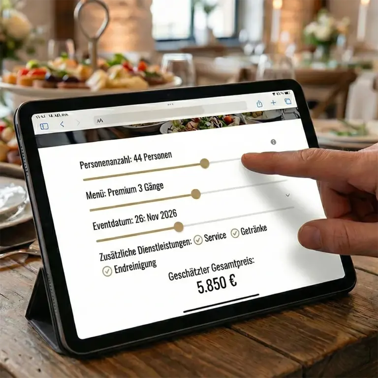 Tablet mit einem Preisrechner für Catering und Events