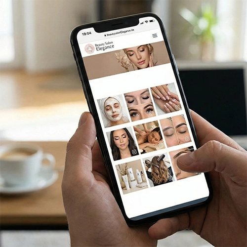 Smartphone mit Instagram-Galerie eines Beautystudios