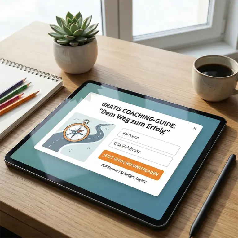 Tablet mit einem kostenlosen Coaching Guide und Anmeldeformular