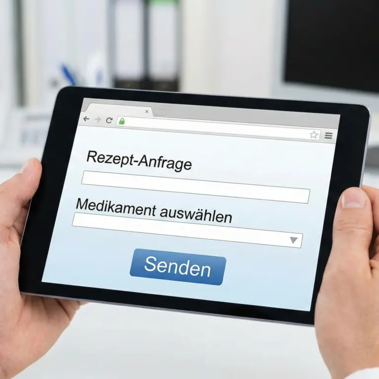 Tablet mit einem Formular für eine Rezeptanfrage