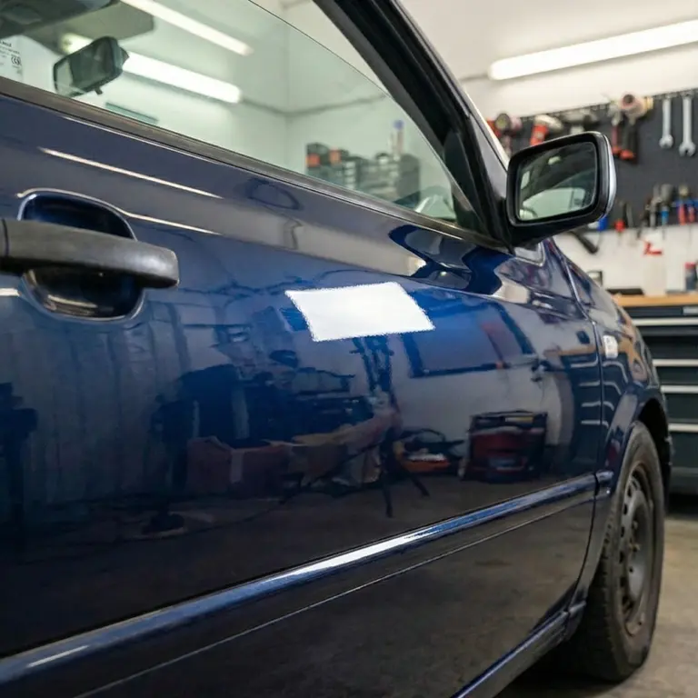 Glänzend aufbereitetes Fahrzeug nach der Lackreparatur