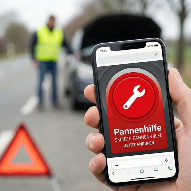 Notfall-Button für Pannenhilfe auf der Website einer Werkstatt