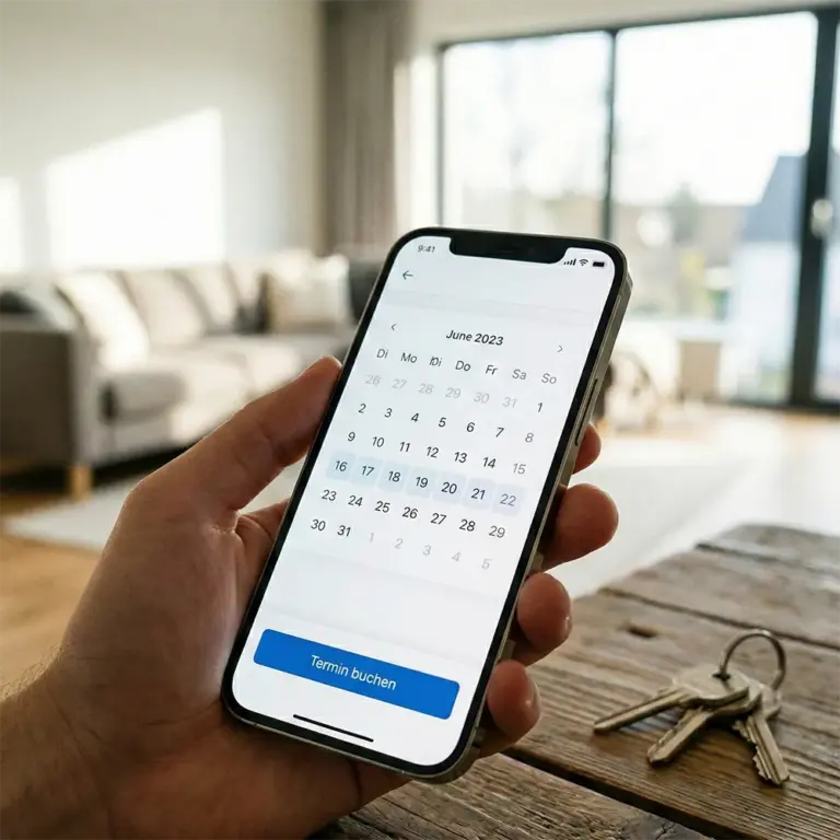 Smartphone mit Terminkalender, daneben ein Schlüsselbund