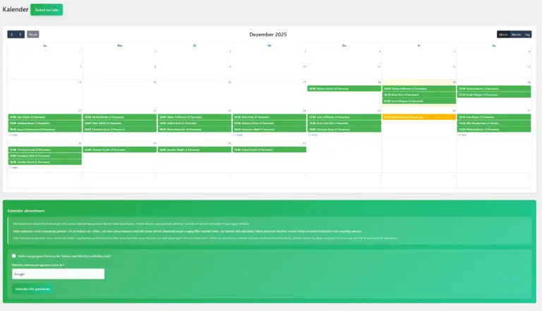 Tischreservierung Verwaltung: Kalender