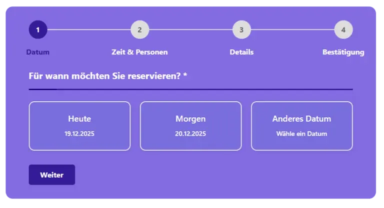 Tischreservierung Formular: Datum im Kalender wählen
