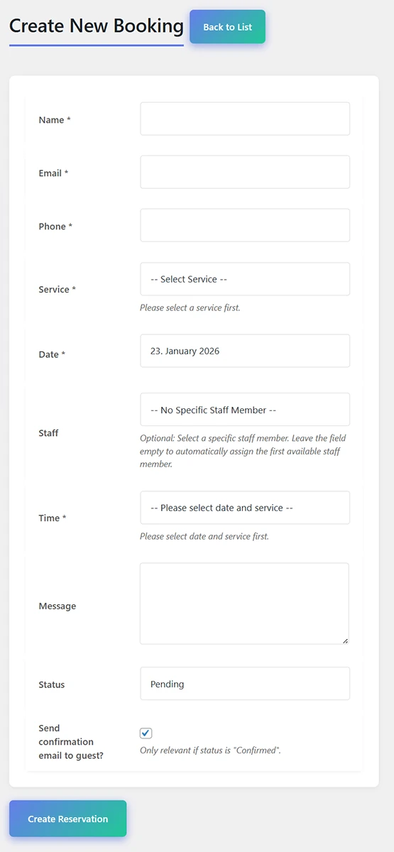 PocketBooking Pro Verwaltung: Neue Buchung