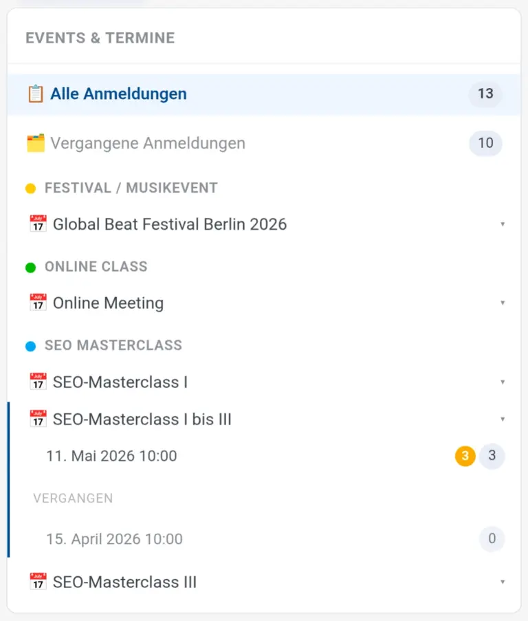 PocketEvents Pro Smartphone App: Anmeldungen filtern