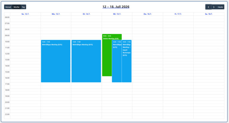 PocketEvents Pro Verwaltung: Kalender