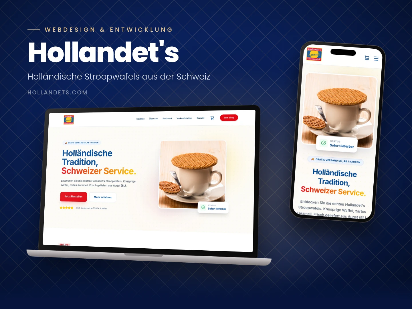 Website Hollandet's Switzerland GmbH auf Laptop und Smartphone