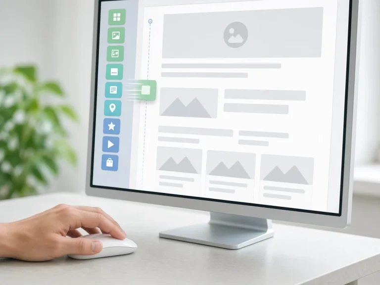 Page Builder am Bildschirm: ein fertiges Modul wird per Maus in die Seite gezogen